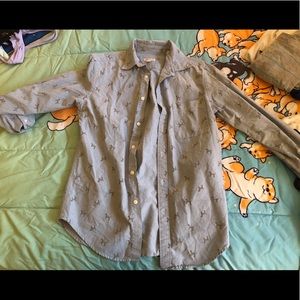 Men’s button up long sleeve with fun dog pattern